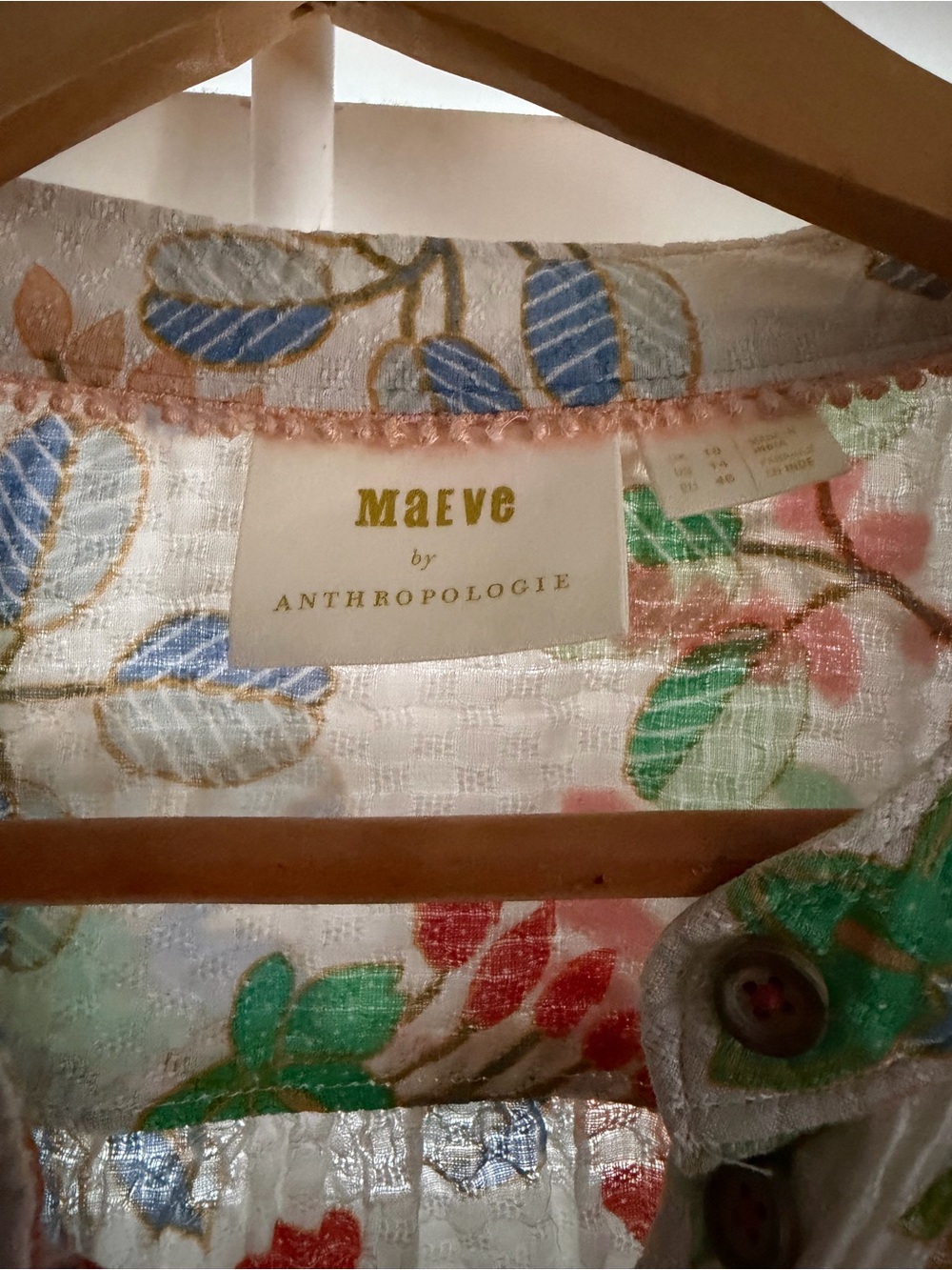 Anthropologie Maeve Kalapana Blouse with Green, Red & Orange Floral Print US 14 - Picture 6 of 9